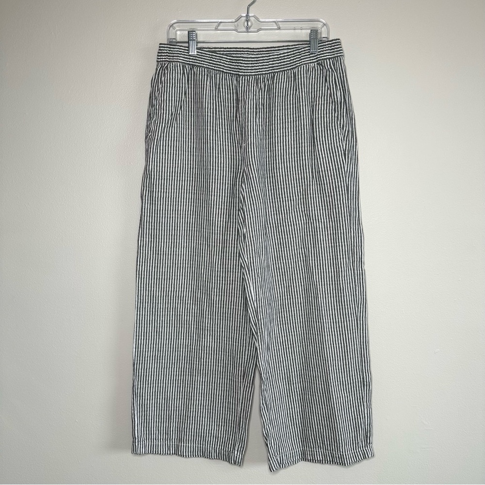 Old Navy Women’s Gray Striped High Waisted Linen Blend Wide Leg Ankle Pant Med